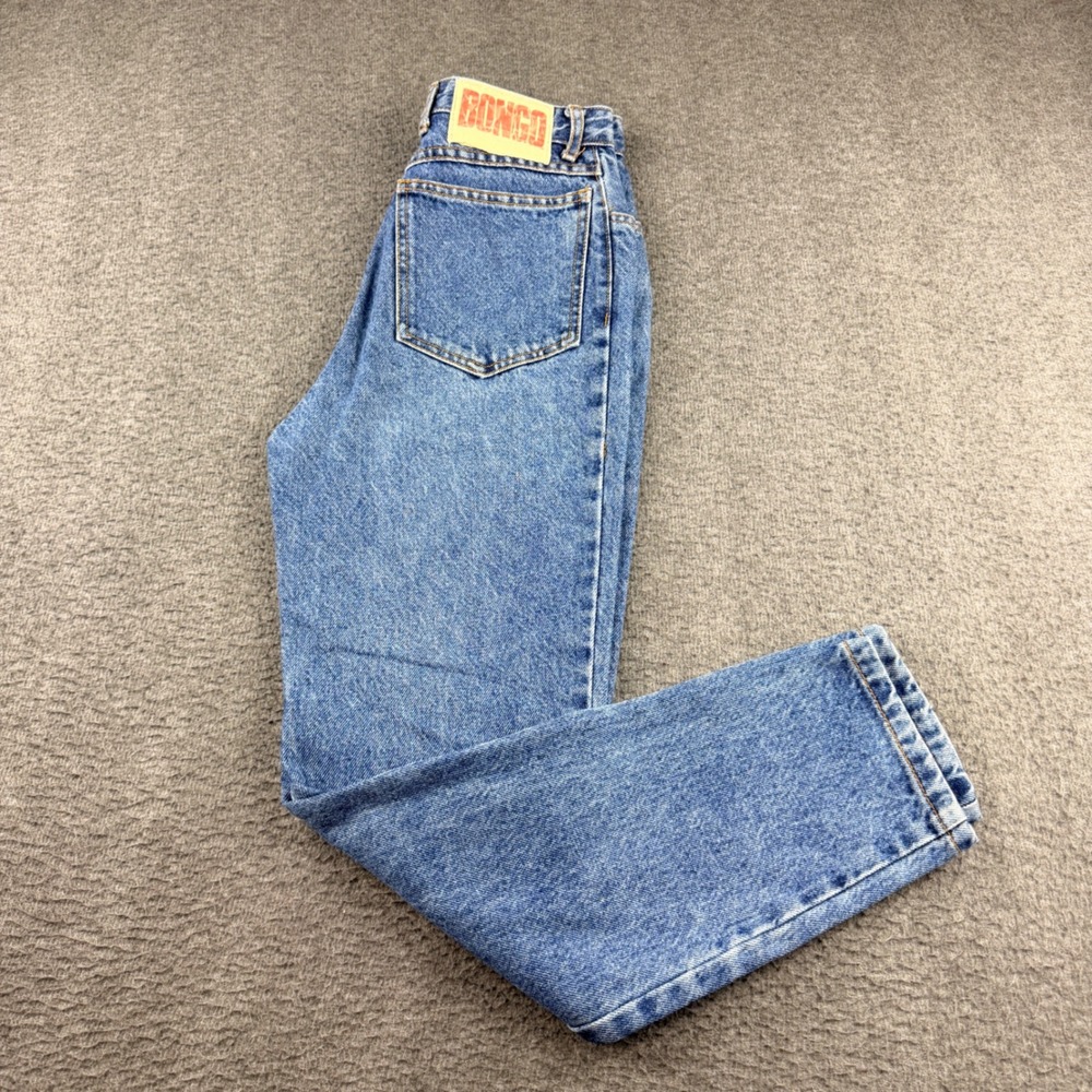 VINTAGE Bongo High Waisted Mom Jeans Blue Button Fly Tapered USA Women's Size 7